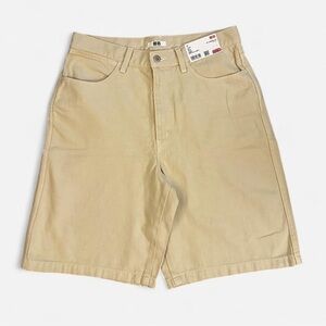 UNIQLO khaki cotton blend long denim shorts